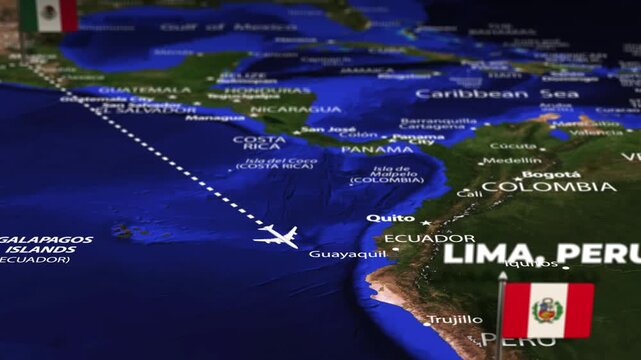 Flight From Mexico City MEXICO to Lima Peru with flag pins