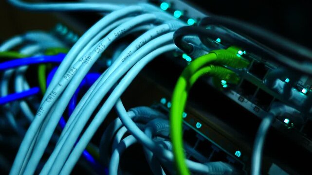Ethernet cables close up. 10/100/1000 Mbps speed. 