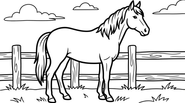 Horse silhouette coloring page for kids farm animal activity