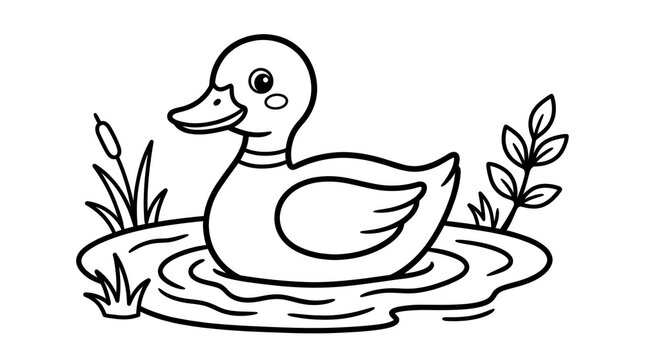 Duck silhouette coloring page fun quacking duck in pond water scene