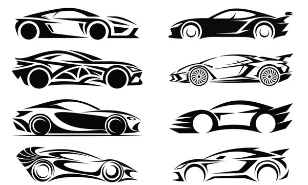 Set of sports car silhouettes