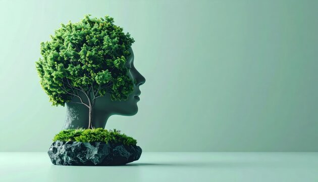 Surreal tree shaped like a human head profile.