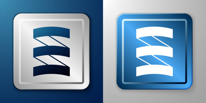 White Sports nutrition bodybuilding proteine power drink and food icon isolated on blue and grey background. Silver and blue square button. Vector