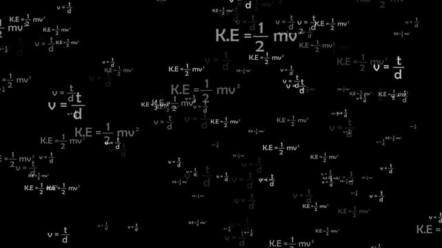 camera travel toward space flying though formula and equation. animation used for engineering, mechinal and physics