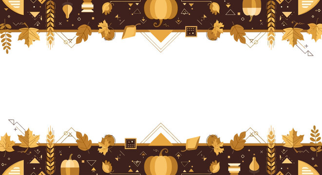 Autumn Thanksgiving vector background with fall leaves and pumpkins, a festive frame for holiday designs
