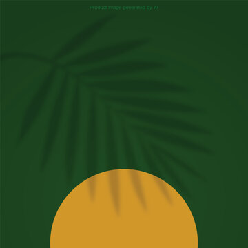 Luxury Skincare Product Advertising Background with Green Podium and Tropical Leaf Shadow