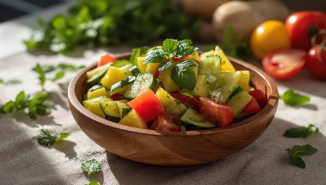 Vietnamese salad with cucumber, pineapple, and tomato.