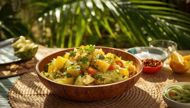 Vietnamese salad with tropical cucumber and pineapple.