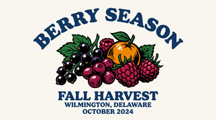 Eat well live well. Berry local farm. Organic fruit farm. Fall harvest berry season artwork. Wilmington Delaware print. © panji