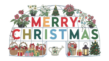Naklejka premium Greenhouse of Holiday Cheer: A charming greenhouse adorned with festive decorations, sparkling lights.