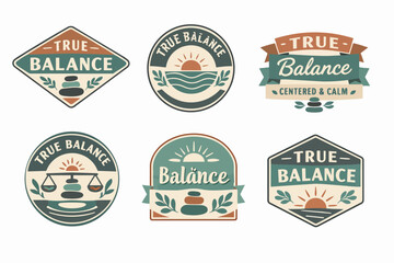 Naklejka premium Collection of true balance logos, badges, and emblems representing harmony, wellness, and self-care concepts