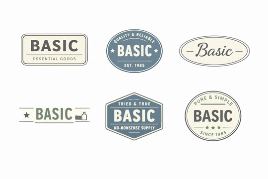 Vintage basic vector emblems and minimalist badges for product branding. Creating retro typography labels