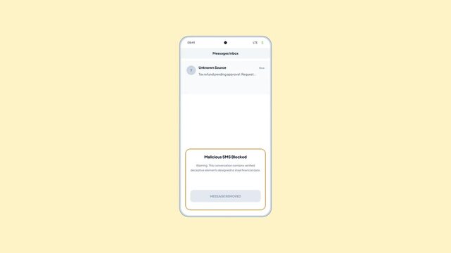 Smartphone Screen Mockup Displaying Tax Refund Pending Deceptive Message Blocked Notification with Message Removed Confirmation Video