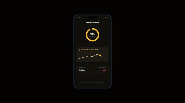 Sleep Architecture Application Interface Displaying Rem Phase Circadian Wave Graph and Sleep Quality Score Mockup Video