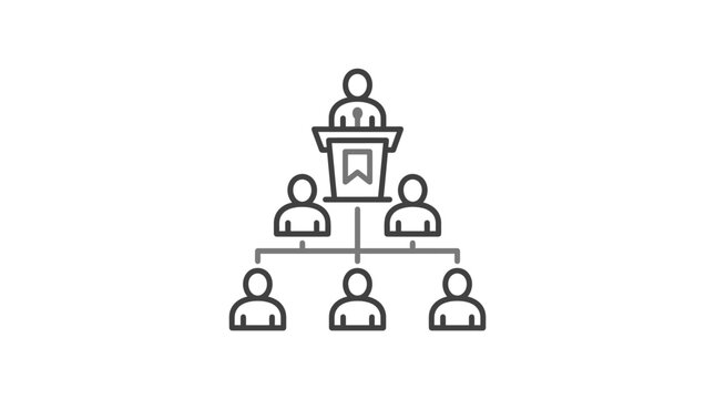 Organization chart with leader speaking at a podium.