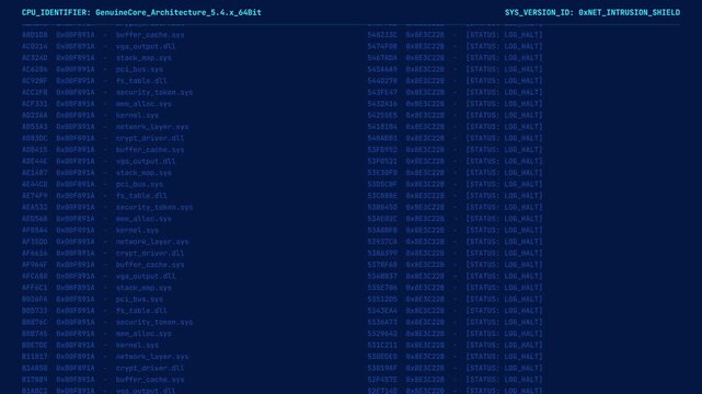 Computer operating system driver architecture registry loading log with halt status for server crash background