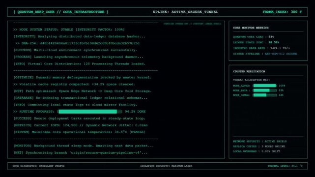 Quantum Deep Core Server Infrastructure Cluster Replication Dashboard Animation.