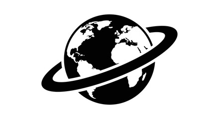 Globe encircled by a ring represents global connectivity, international business expansion, and the vast reach of modern technological communication. © Laronspbg