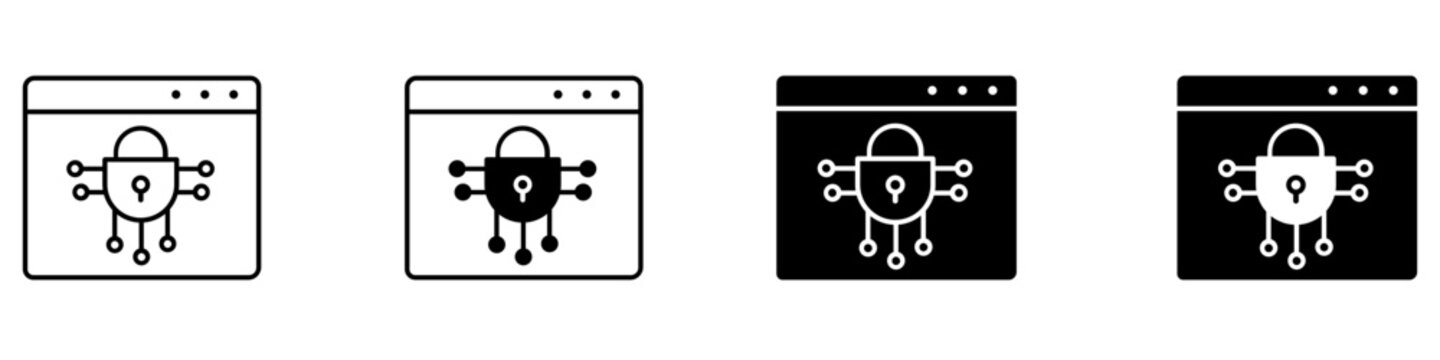 Encrypted webpage icon vector set. Secure website illustration sign collection. Protected web page symbol. Online encryption logo or mark.