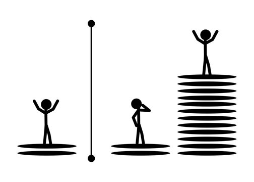 Comparison vector showing unfair comparison vs asset wealth building scale with successful stick figures