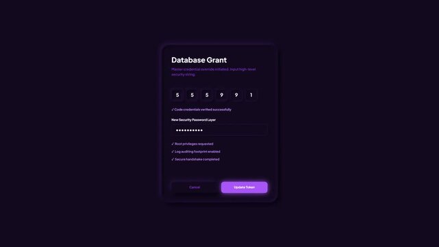 Database Grant Credential Override High Level Security Code Input Form Mobile Interface