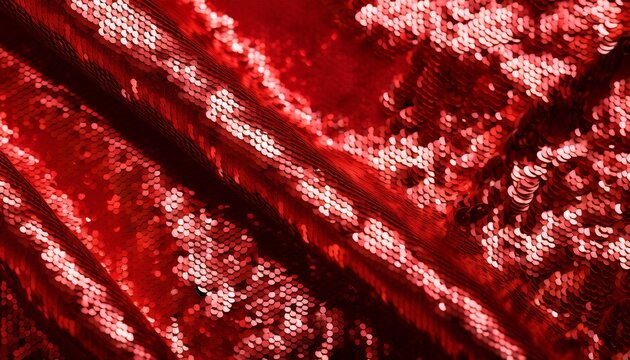 bright red sequins create a shiny surface on fabric used for decoration and costumes at events or parties