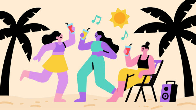 Young People Enjoying Music Festival and Dancing Together Illustration Graphic For T Shirt