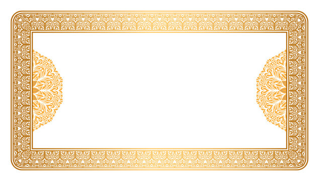 Luxury mandala golden rectangle corner certificate border pattern line photo thai frame islamic wedding invitation background