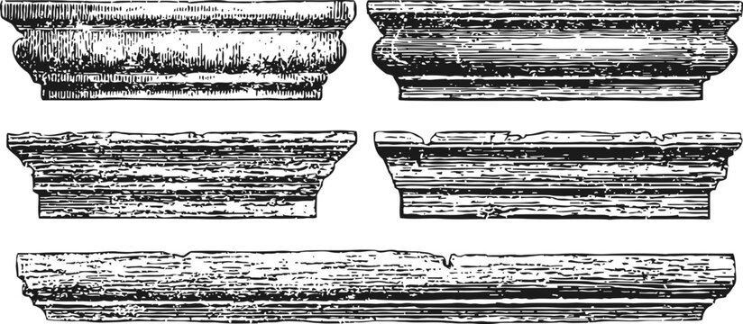 Antique architectural cornice engraving set classical ornamental molding decorative design elements