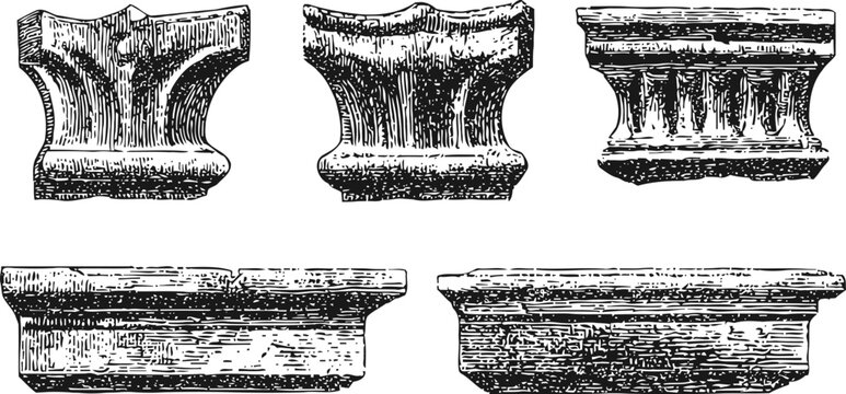 engraving architectural capitals and cornices set classical column tops and decorative molding elements