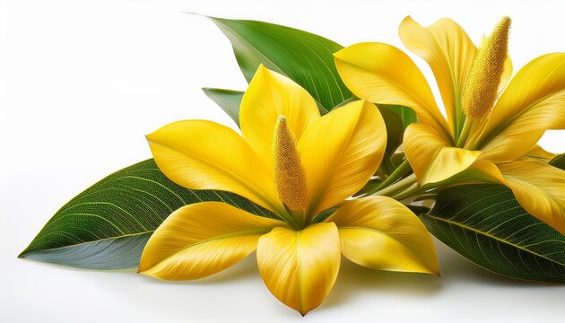 Yellow Gagea Lutea Flowers Bud And Leaves In A Corner Arrangement Isolated On White Or Transparent Background