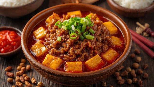 Mapo Tofu, a classic Sichuan dish, is known for its blend of soft tofu, ground meat, and spicy seasonings like doubanjiang and Sichuan pepper.