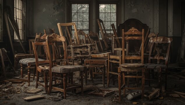 damaged and old wooden seats