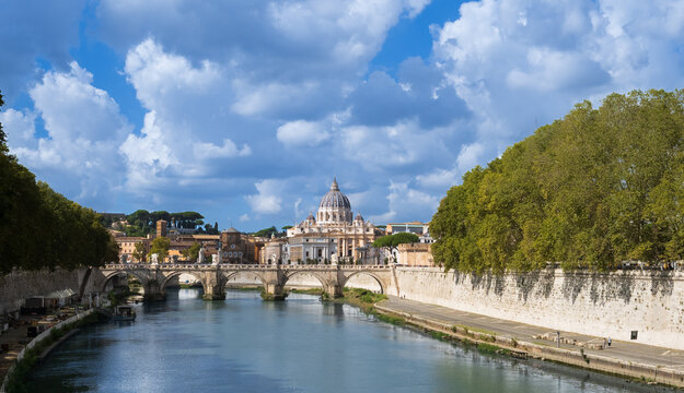 St. Angelo Bridge, Ponte Sant'Angelo, Rome, Italy
Pedestrian bridge, built in 134 A.D., with travertine marble fascias & spanning the River Tiber.