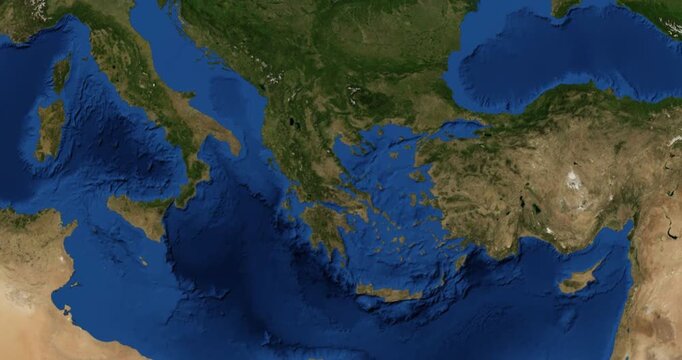 Lefkada on Globe. Zoom into the island with Earth spinning in space. High detail physical world map with Lefkada on it. Elements of this image furnished by NASA.