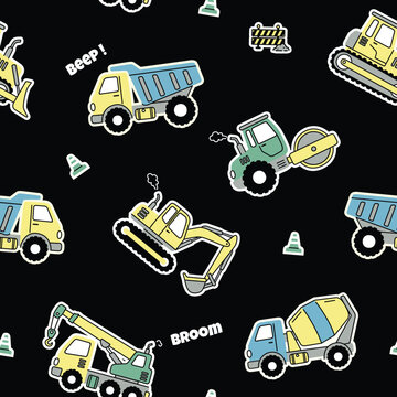 Excavators and Bulldozers Seamless Pattern Background