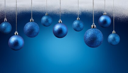 Obraz premium Blue Christmas Balls Suspended On Isolated Blue Background
