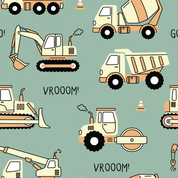 Heavy Equipment Seamless Pattern Vector Background