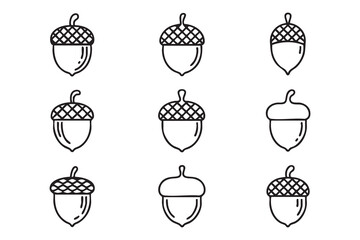 Oak Nut Vector Icons for Forest, Woodland, and Seasonal Decoration Projects © Icon Nest