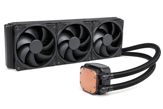 All in One Liquid CPU Cooler Isolated on White Background with Radiator Pump and Cooling Tubes
