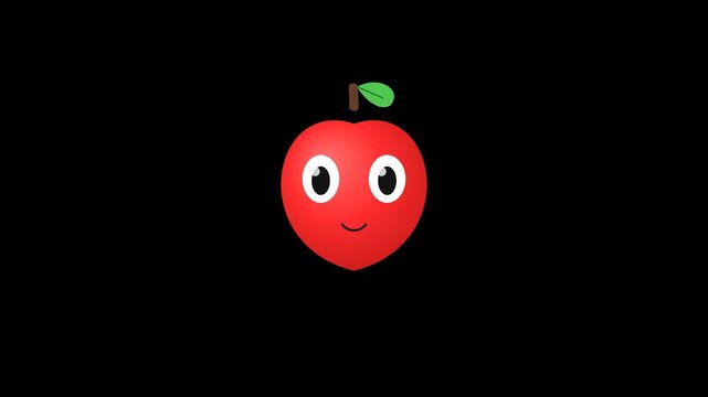 Animated Red Cartoon Apple Character Smiling on Black Background Video Clip