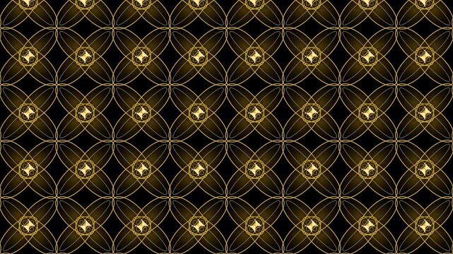 Elegant Batik Kawung Motion Graphic with Gold Symmetrical Geometric Pattern Loops on Black Background