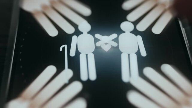 Elder care concept showing supportive hands around seniors