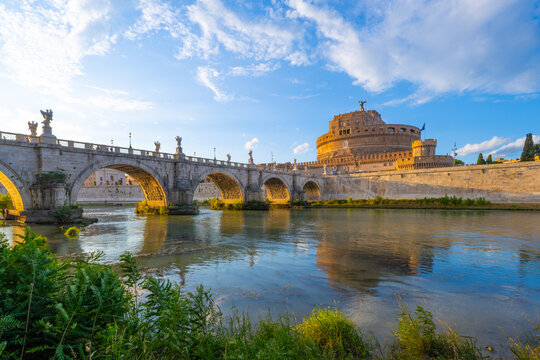 Bastione San Giovanni, Castel Sant'Angelo with Ponte Sant'Angelo on the Tiber River, Rome Italy