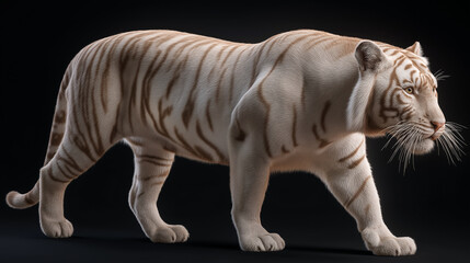 Obraz premium A full-body cream-white tiger on a black background.