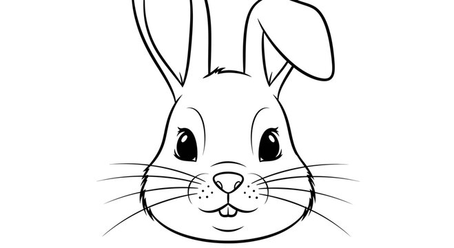 Cute Cartoon Rabbit Face Outline Drawing