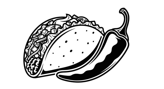 Mexican Taco and Chili Pepper Vector Illustration