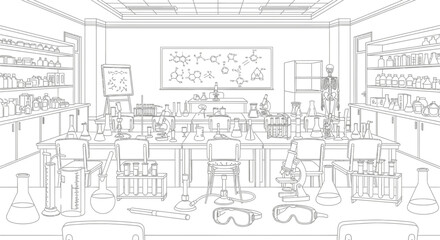 Fototapeta premium Science Classroom Laboratory Coloring Page for Kids