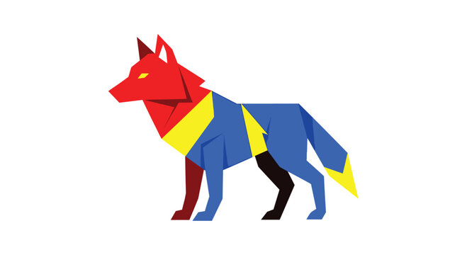 Colorful origami wolf dog.