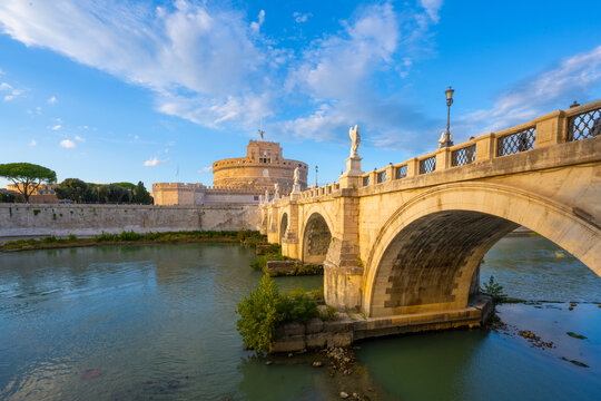 Bastione San Giovanni, Castel Sant'Angelo with Ponte Sant'Angelo on the Tiber River, Rome Italy
